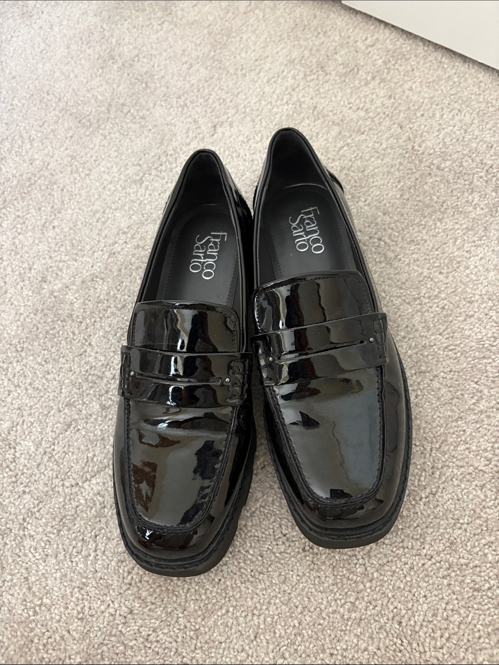 Franco Sarto Black Leather Penny Loafers - W7.5